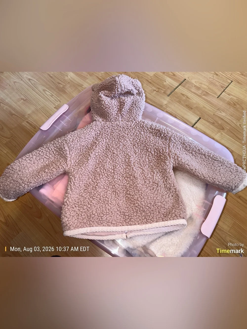 GAP Teddy Hooded Jacket in Dusty Pink with Cream Trim 18-24